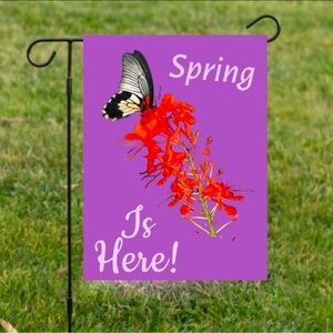 Purple Garden Flag with Butterfly and Flowers